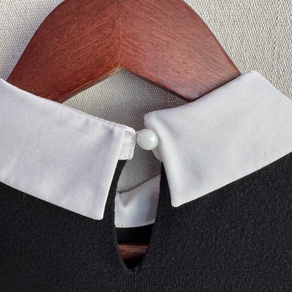 Vilci Milano Sweater Top Size S Black Pearl Button White Gem Bling Detail Shirt - Picture 8 of 11